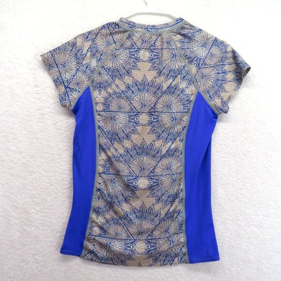 ONeill Rash Guard Womens Size Large Slim Fit Blue Beige 1/4 Zip Short Sleeve - Picture 4 of 7